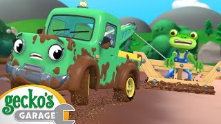 Muddy Rescue Mission  Geckos Garage  Trucks For Children  Cartoons For Kids [upl. by Ynnavoeg]