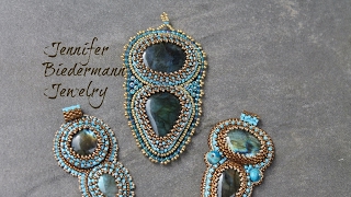 Bead embroidery labrarodite focal pendant tutorial [upl. by Maighdlin]