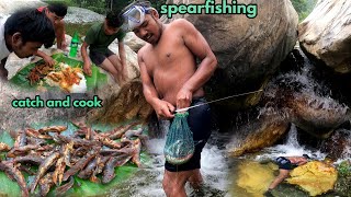 CATCHING and COOKING Fish in NEPAL  Solo Survival Spearfishing [upl. by Milly829]