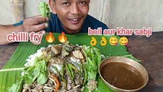 Village Food  Boil Banana Flower🥰🥰 And khar Sabji 🤑🤑 ASMR Eating Gona Eating Channel [upl. by Aicats272]