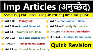 Important Articles of indian constitution  संविधान के महत्वपूर्ण अनुच्छेद  Article gk in english [upl. by Bearnard]