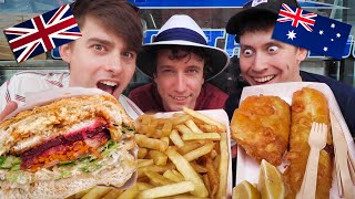 Brits try Australian Fish and Chips how is it BETTER [upl. by Adnopoz330]