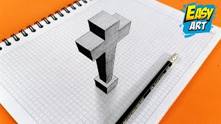 🟢 Como Dibujar una CRUZ EN 3D con PERSPECTIVA  Dibujos 3D FACILES  Dibujos a lápiz  Easy 3D [upl. by Euqinad]