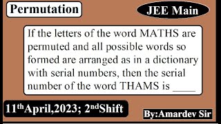 If the letters of the word MATHS are permuted and all possible words so formed are arranged [upl. by Nilauqcaj]