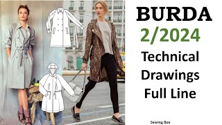 Burda Style 22024 Technical Drawings Full Line amp Burda Şubat 2024 Teknik Çizimler [upl. by Ailama]