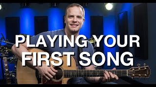 Playing Your First Song  Beginner Guitar Lesson 10 [upl. by Ysiad]