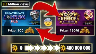 Playing From LONDON to VENICE  ZERO coins to 400M Coins  8 Ball Pool  Miniclip [upl. by Elisabet]