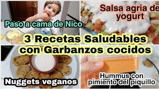 3 Recetas Saludables con Garbanzos cocidosNuggets veganosHummus pimiento del piquilloCama Nico [upl. by Iadrahs]