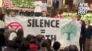 Serial protesters disrupt Easter Mass with ‘free Palestine’ chants before cops haul them away [upl. by Hertzog91]