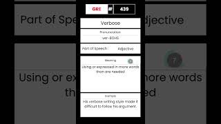 GRE Vocabulary builder for English 439 Word Verbose GRE English Vocabulary Shorts [upl. by Tobias]