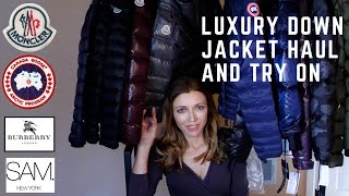 DESIGNER DOWN JACKET TRY ON HAUL I MONCLER CANADA GOOSE BURBERRY SAM [upl. by Koerlin]