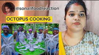 OCTOPUS COOKING and EATING  Big Size Octopus fry  Seafood Recipe Cooking in Village Reaction [upl. by Irep]