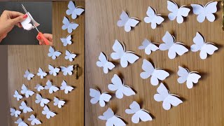 easy white Paper Butterfly wall decoration  How to make Paper Butterfly 5 minutes craft [upl. by Gildas]