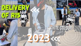 Delivery of R15 V4 Intensity White colour 2023 Vlog🤍🔥youtubetrendingr15v4yamaha vlogyamaha [upl. by Tabby16]