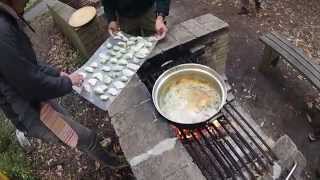 アウトドアクッキング♪ もっちもち！ スープ餃子作り Outdoor cooking♪ The making of soup gyoza [upl. by Schuh]