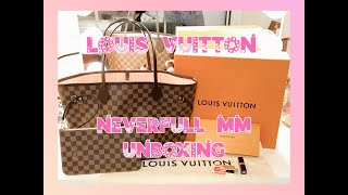 Updated Louis Vuitton Neverfull MM Damier Ebene Unboxing [upl. by Neyuq67]