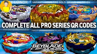 COMPLETE ALL PRO SERIES QR CODES BEYBLADE BURST APP  TALK BEYBLADE [upl. by Ahsyia111]