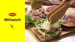 Pulled Pork Burger Rezept  MAGGI Mittwoch [upl. by Kinata]