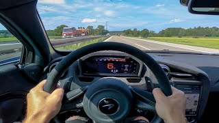 POV Original McLaren 765LT full throttle on the Autobahn [upl. by Ardnaskela820]