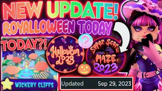 NEW HALLOWEEN ROYALE HIGH UPDATE ADDED NEW BADGES ROYALLOWEEN COMING TODAY ROBLOX Royale High Tea [upl. by Aicenert]