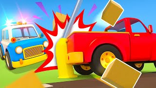 Helper Cars amp the pickup truck for kids The police car cartoon for kids Street vehicles for kids [upl. by Mcgaw]