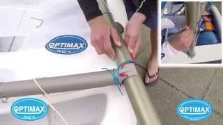 How to rig an Optimist 1 Boom preventer Cunninghem pin stop OPTIMAX MK34 instruction video [upl. by Ames]