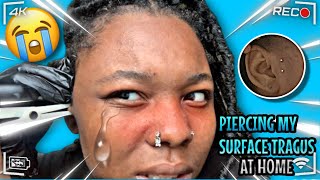 SURFACE TRAGUS PIERCING AT HOME  BAD IDEA [upl. by Bettzel828]