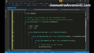 C 60 Tutorial  Advanced  56 RijndaelManaged Cryptography Encrypt and Decrypt Example [upl. by Kellby]