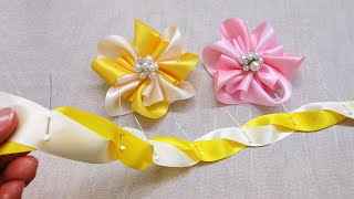 DIY Ribbon Flowers  How to Make Unique Ribbon Flowers with This Easy Trick 🌹 [upl. by Rosdniw]