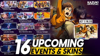 ALL UPCOMING 16 EVENTS AND SKINS RELEASE DATES  AOT X MLBB  ASPIRANTS 30  EXORCIST EVENT amp MORE [upl. by Carlie]