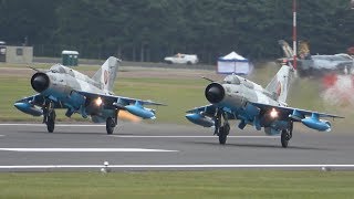 4Kᵁᴴᴰ 2x MiG21 LanceR C Romanian Air Force Arrival amp Departure  RIAT 2019 [upl. by Esorylime]