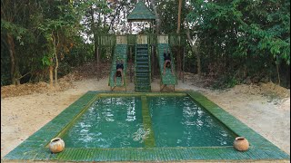 Build Twin Water Slide To Race Swimming Pool Using Bamboo [upl. by Collbaith]