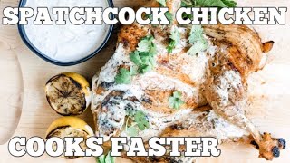 Grilled Spatchcock Chicken COOKS FASTER EVENLY CRISPY SKIN ALL OVER [upl. by Poock]