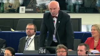 Janusz KorwinMikke pierwszy raz przemawia w Europarlamencie [upl. by Ystap892]