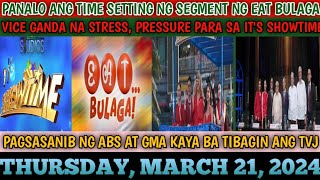 PANALO ANG TIME SETTINGS NG SEGMENT NG EAT BULAGA PAGSASANIB NG ABS AT GMA KAYA BA TIBAGIN ANG TVJ [upl. by Zednanref307]