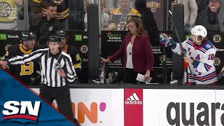 Panarin Tosses His Glove At Marchand As Tempers Flare Between Rangers amp Bruins [upl. by Tacy]