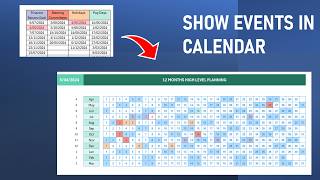 Events Tasks Milestones in Calendar  Excel Template from List to Excel Calendar [upl. by Anyahs]