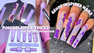 PURPLE GLITTER GEODE INSPIRED POLYGEL NAILS 💜 BEGINNERS GUIDE TO APPLYING POLYGEL  MAKARTT POLYGEL [upl. by Nevuer695]