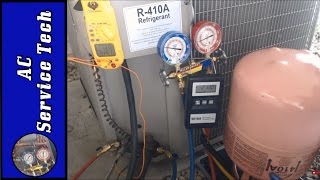 R410A Charging Weighing in Refrigerant Charge through the High Side Red Gauge and Why [upl. by Eedrahs357]