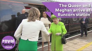 Queen and Meghan Duchess of Sussex arrive at Runcorn station and visit Widnes [upl. by Home]