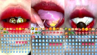 ASMR🎧10 minutes lots of emoji food eating🍉🍫🍄🧊💧👅 crecloserfood [upl. by Muhcan]