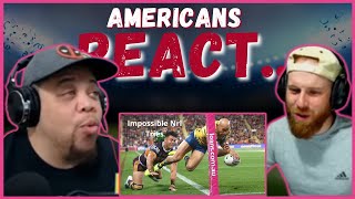 AMERICANS REACT TO NRL  TOP 10 IMPOSSIBLE TRIES  REACTION  REAL FANS SPORTS [upl. by Ellenhoj]