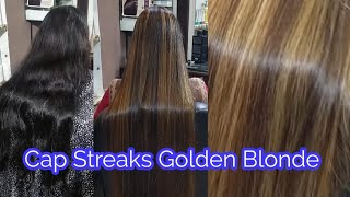 Cap Streaks on Dark Hairs  Cap Streaking  Golden Blonde Hair colour  Real Beauty Secrets [upl. by Eilatam144]