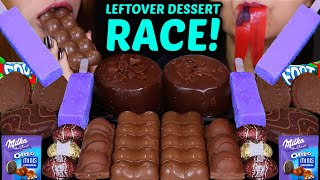 ASMR LEFTOVER DESSERT RACE BUBBLY CHOCOLATE MOUSSE CAKE PURPLE ICE CREAM MILKA OREO KINDER EGGS [upl. by Rafi538]