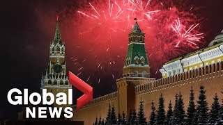 New Years 2019 fireworks illuminate Moscows Red Square [upl. by Derick]