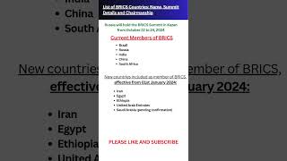 List of BRICS Countries Name Summit Details and Chairmanship  Current Members of brics ssc exam [upl. by Matias921]