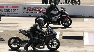 Kawasaki H2 vs R1 Yamaha  drag racing [upl. by Milicent574]