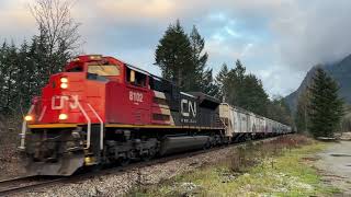 NICE POWER CN 815 Grain Train W New AC44C6M Near Hope BC Canada 08DEC23 SD70ACe 8102 Leading [upl. by Leirea]