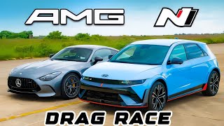 DRAG RACE Hyundai ioniq 5N vs AMG GT carwow [upl. by Nahtahoj836]