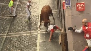 Pamplona Attack Watch as bull gores three runners [upl. by Hancock71]